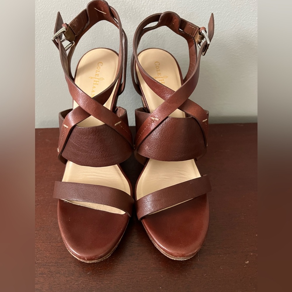 Cole Haan Brown Leather Wedge Sandals